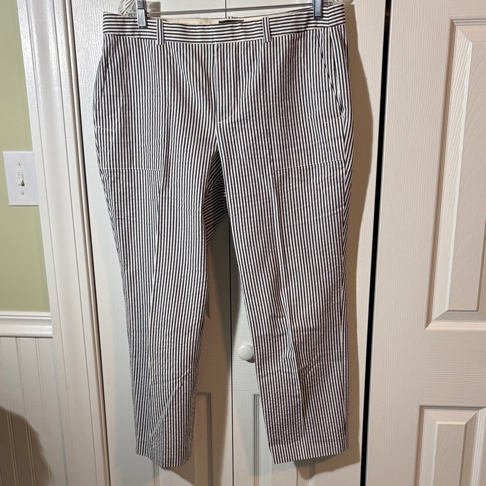 J. Crew Women’s 100% Cotton Charcoal Gray White Stripe Pants Preowned Sz 14